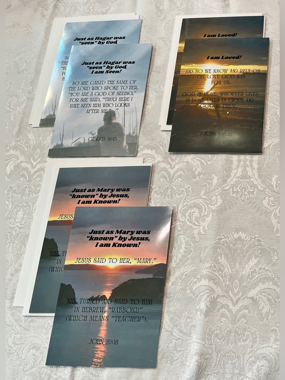 Inspirational Scripture Cards Set of 6, “I Am Seen,” “I Am Known” “I Am Loved”